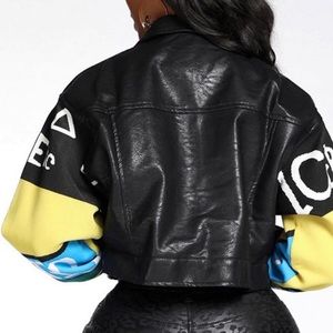 Letter Pint Patchwork Leather Jacket